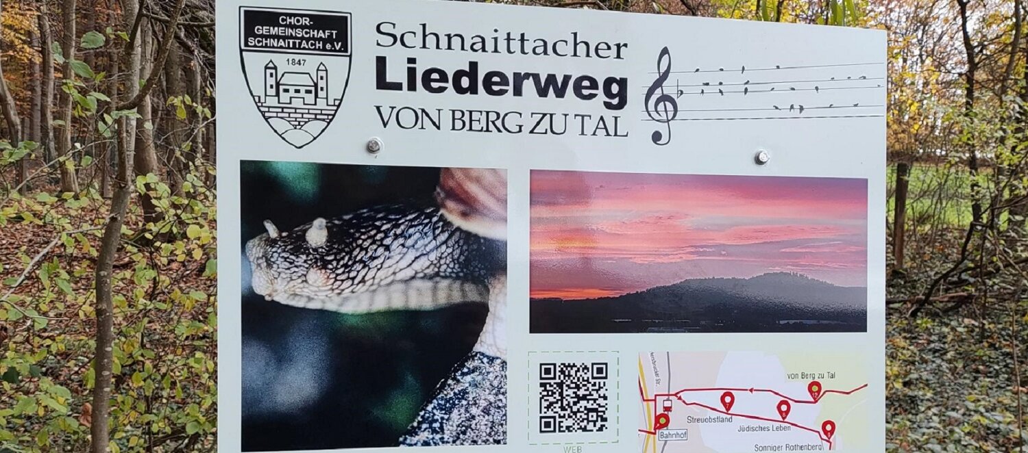 Wegweiserschild mit Informationen zum LIederweg